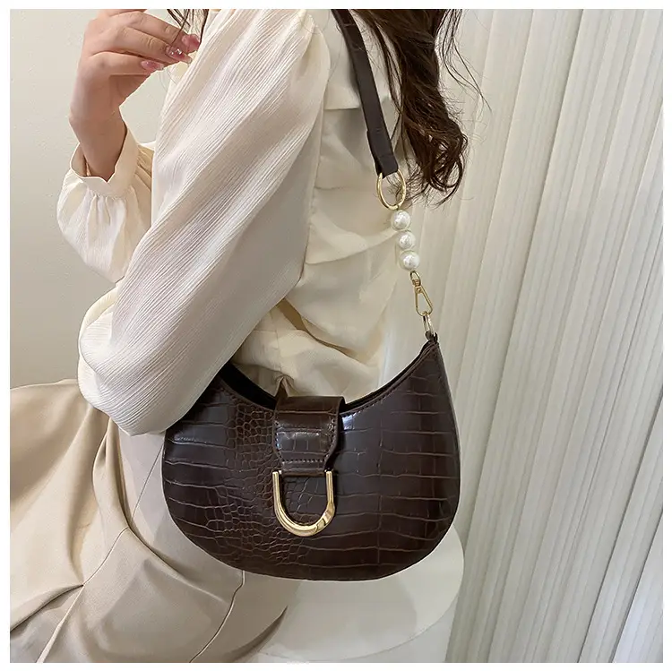 White Textured Crossbody Bag with Pearl Strap — feature 72