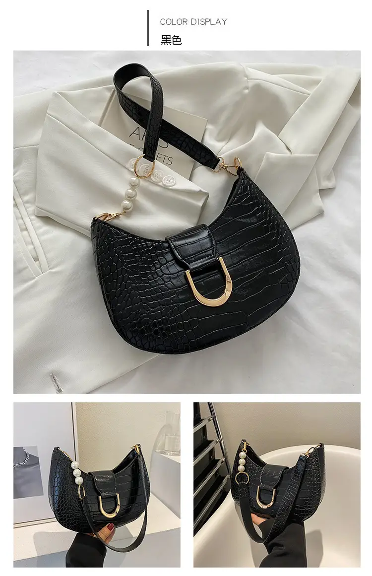 White Textured Crossbody Bag with Pearl Strap — feature 75