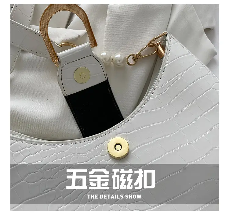 White Textured Crossbody Bag with Pearl Strap — feature 83