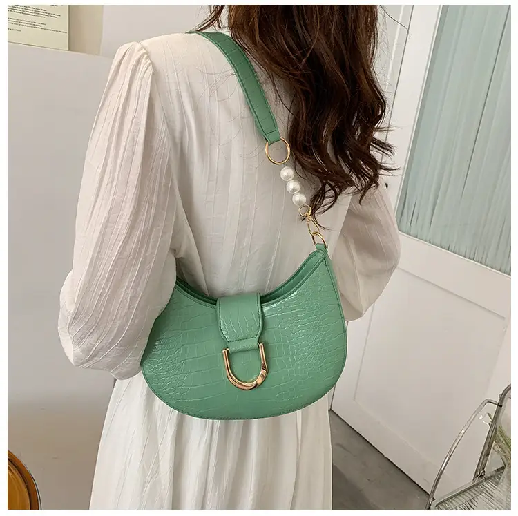 White Textured Crossbody Bag with Pearl Strap — feature 84