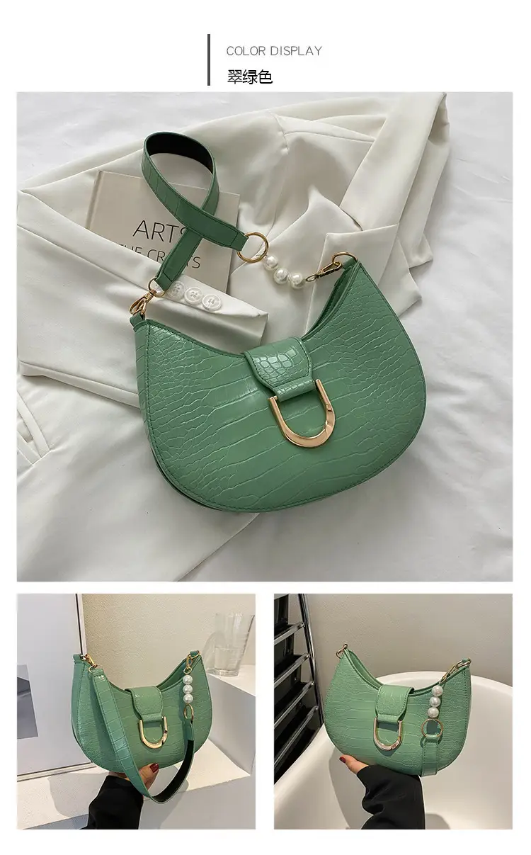 White Textured Crossbody Bag with Pearl Strap — feature 86