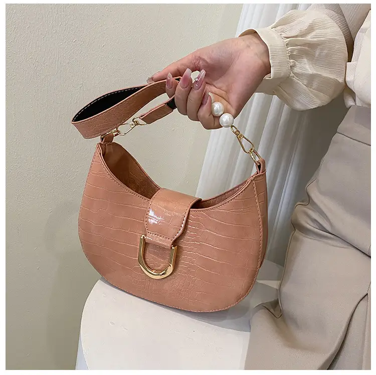 White Textured Crossbody Bag with Pearl Strap — feature 87