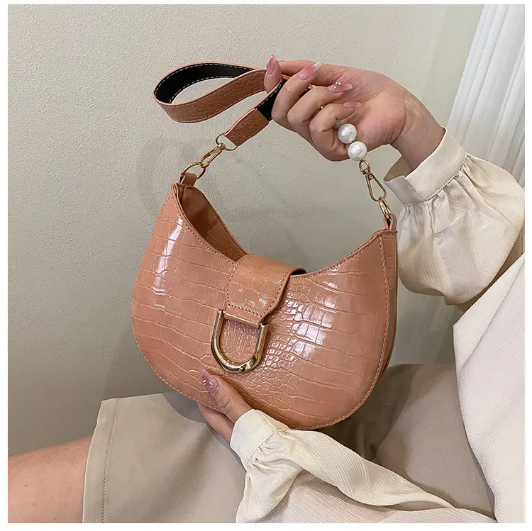 White Textured Crossbody Bag with Pearl Strap — feature 90