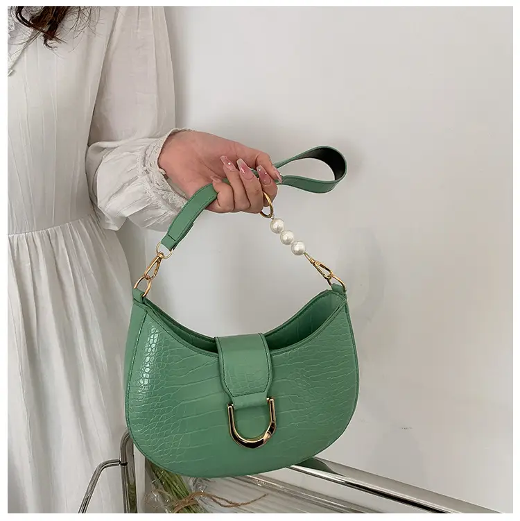 White Textured Crossbody Bag with Pearl Strap — feature 93