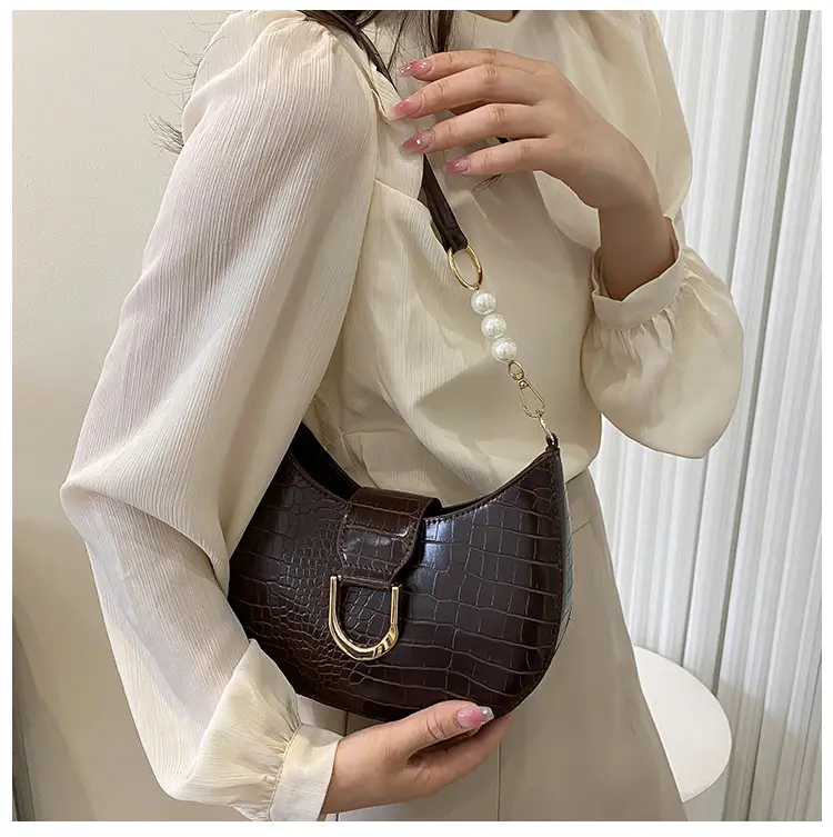 White Textured Crossbody Bag with Pearl Strap — feature 94