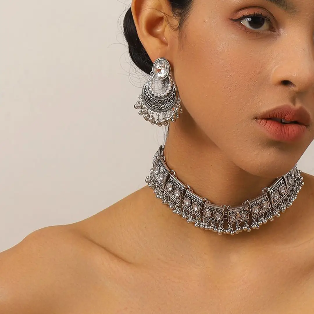 Cross-border Fashion European and American Ethnic Beads Bell Necklace Chain Simple Retro Bohemian Necklace Earrings Geometric suit