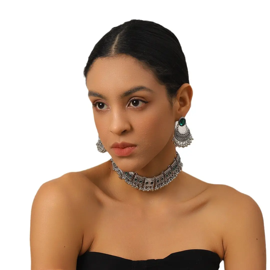 Cross-border Fashion European and American Ethnic Beads Bell Necklace Chain Simple Retro Bohemian Necklace Earrings Geometric suit