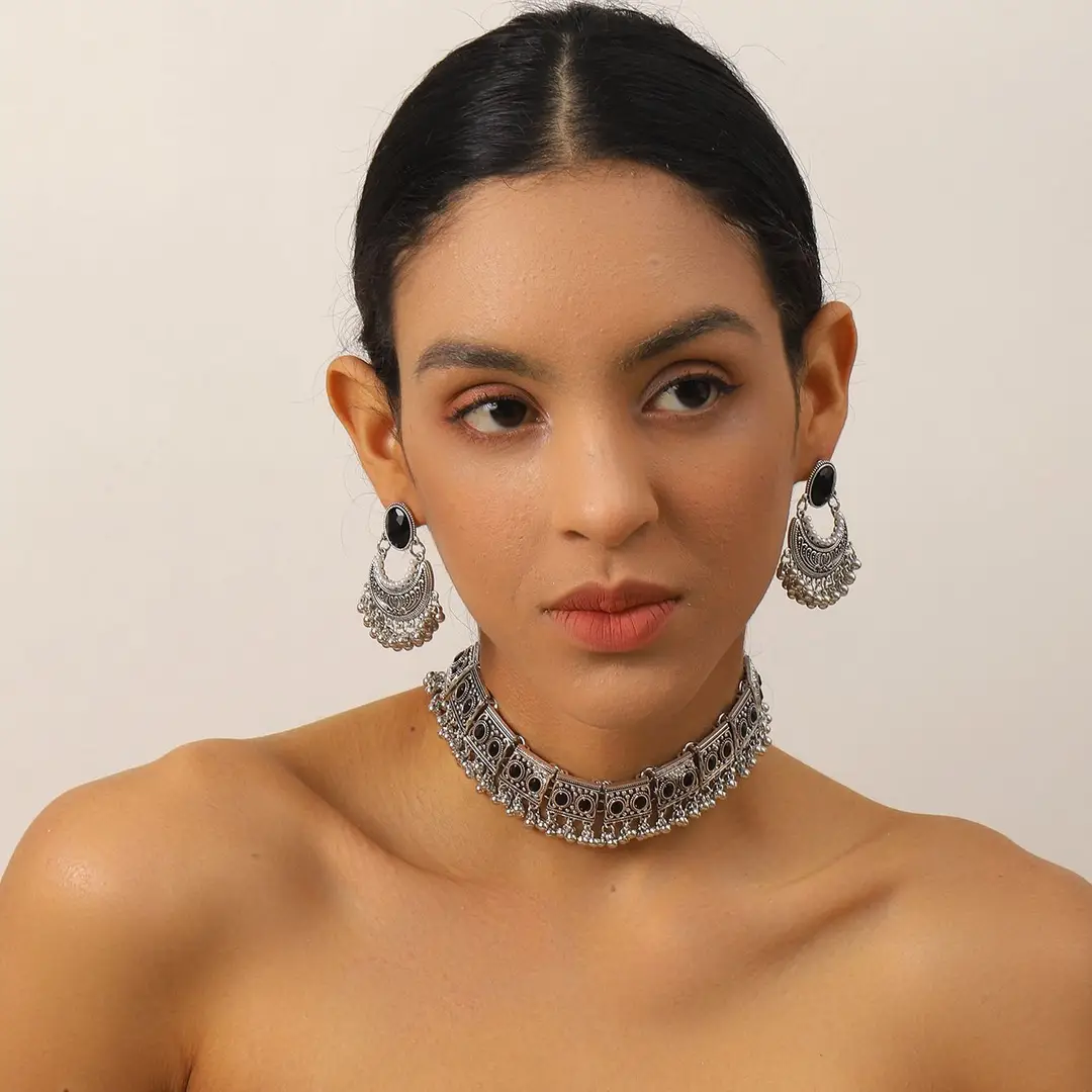 Cross-border Fashion European and American Ethnic Beads Bell Necklace Chain Simple Retro Bohemian Necklace Earrings Geometric suit — feature 10