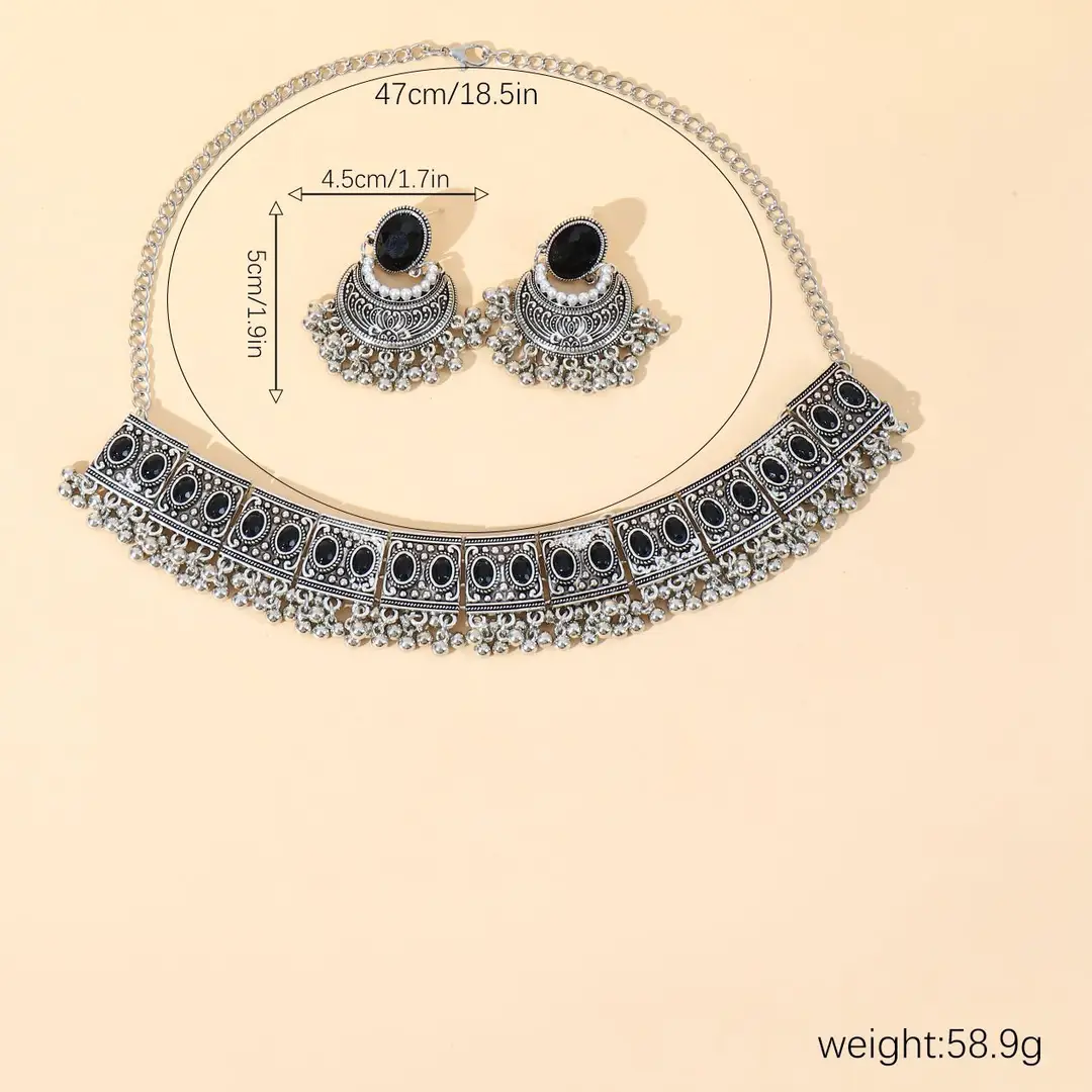 Cross-border Fashion European and American Ethnic Beads Bell Necklace Chain Simple Retro Bohemian Necklace Earrings Geometric suit — feature 12