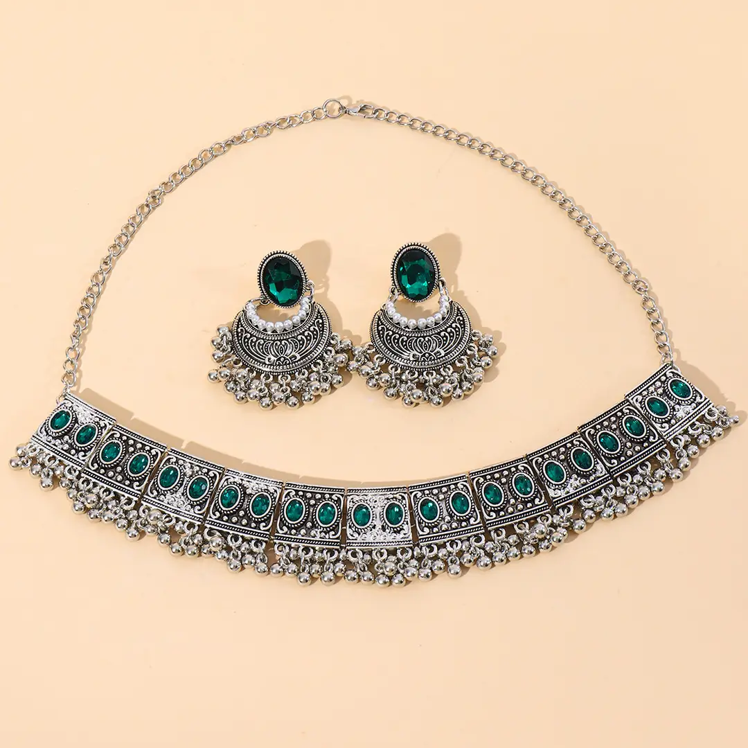 Cross-border Fashion European and American Ethnic Beads Bell Necklace Chain Simple Retro Bohemian Necklace Earrings Geometric suit — feature 14