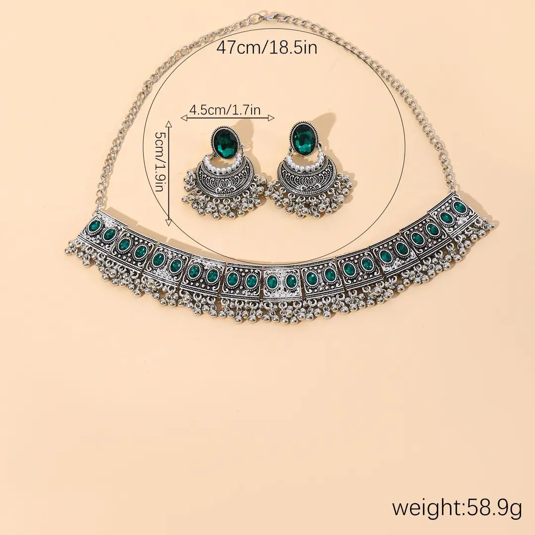 Cross-border Fashion European and American Ethnic Beads Bell Necklace Chain Simple Retro Bohemian Necklace Earrings Geometric suit — feature 18
