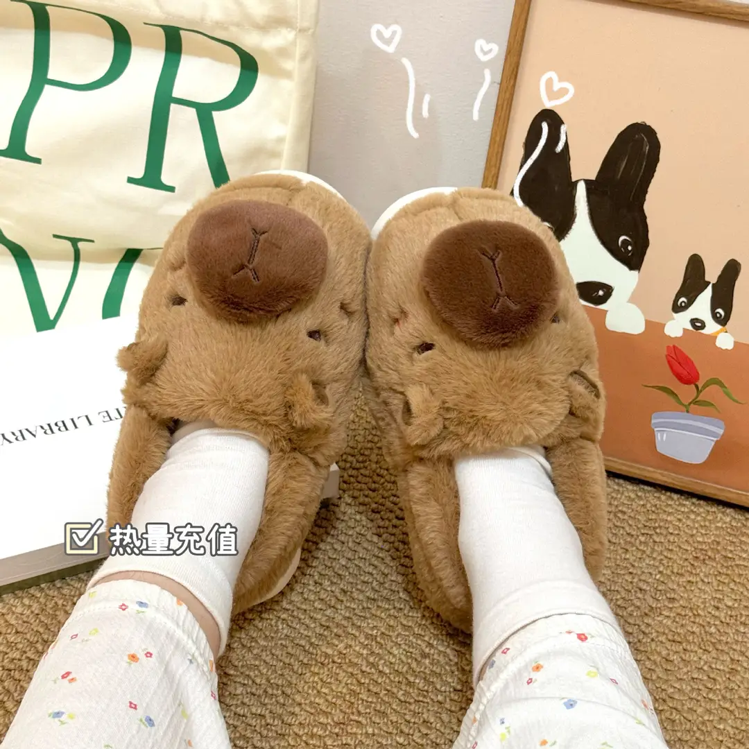 Cute Cotton Slippers for Women in Winter for Men and Women Couples Kapibara Outer Wear Non-Slip Home Indoor Warm Cotton Shoes Holiday