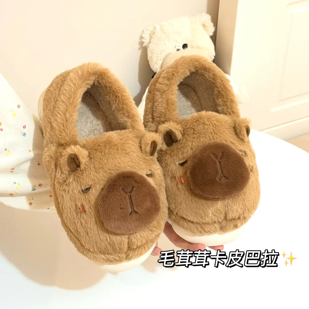 Cute Cotton Slippers for Women in Winter for Men and Women Couples Kapibara Outer Wear Non-Slip Home Indoor Warm Cotton Shoes Holiday
