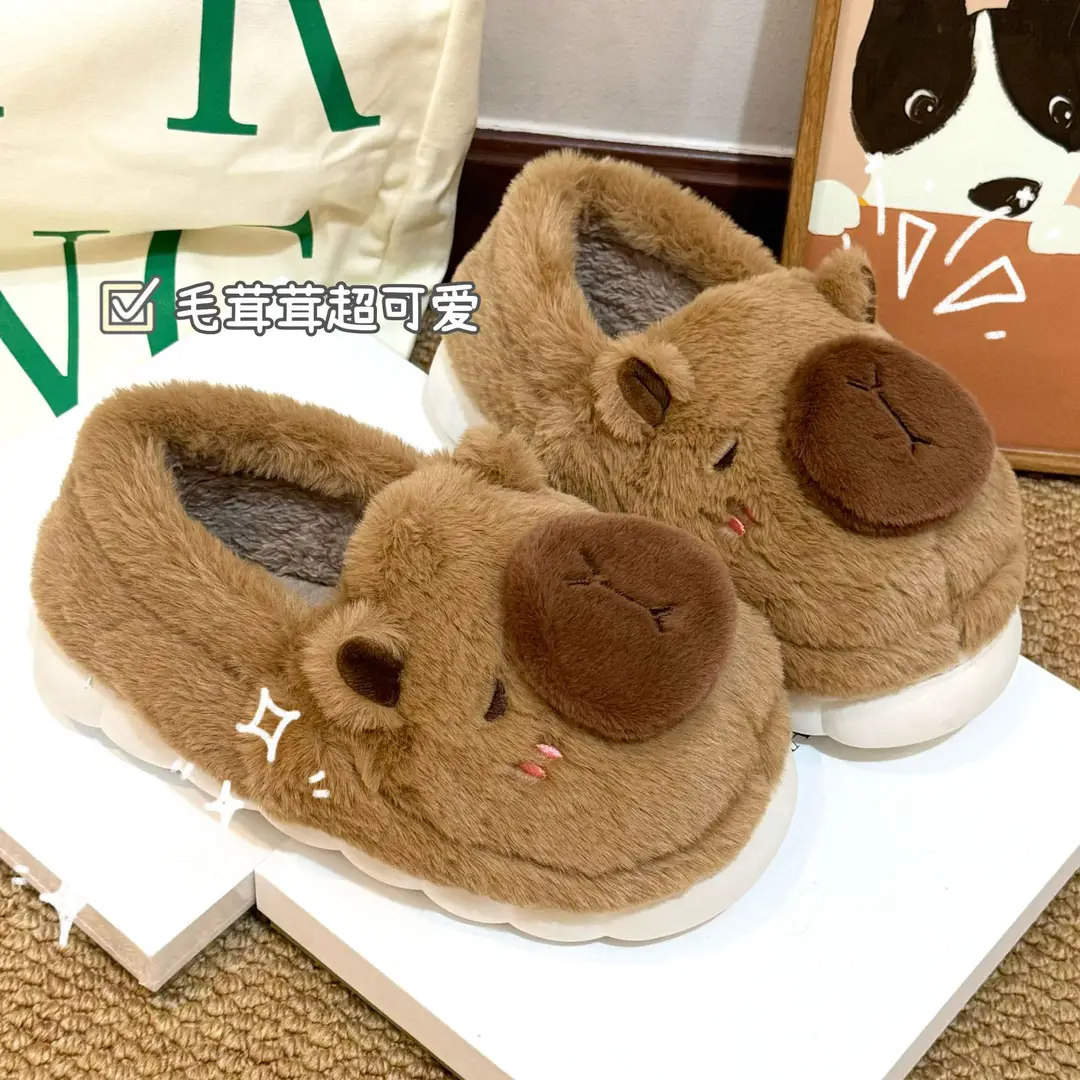Cute Cotton Slippers for Women in Winter for Men and Women Couples Kapibara Outer Wear Non-Slip Home Indoor Warm Cotton Shoes Holiday