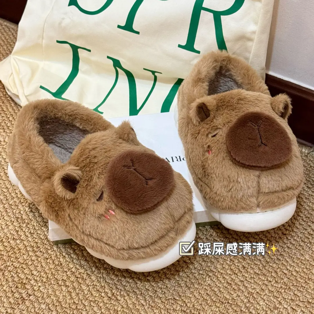 Cute Cotton Slippers for Women in Winter for Men and Women Couples Kapibara Outer Wear Non-Slip Home Indoor Warm Cotton Shoes Holiday — feature 8