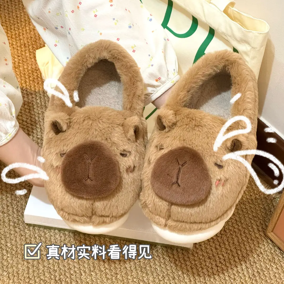Cute Cotton Slippers for Women in Winter for Men and Women Couples Kapibara Outer Wear Non-Slip Home Indoor Warm Cotton Shoes Holiday — feature 9