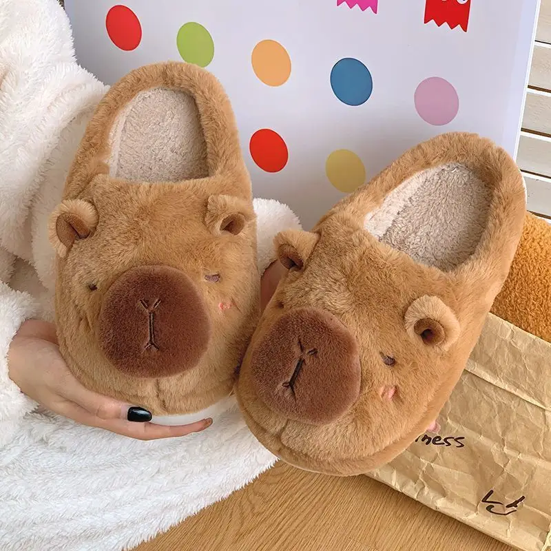Cute Cotton Slippers for Women in Winter for Men and Women Couples Kapibara Outer Wear Non-Slip Home Indoor Warm Cotton Shoes Holiday