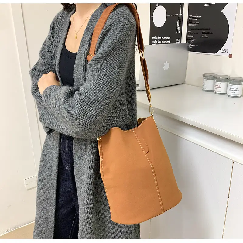 Women's Simple Bucket Bags Black Brown Grey Crossbody - Image 5