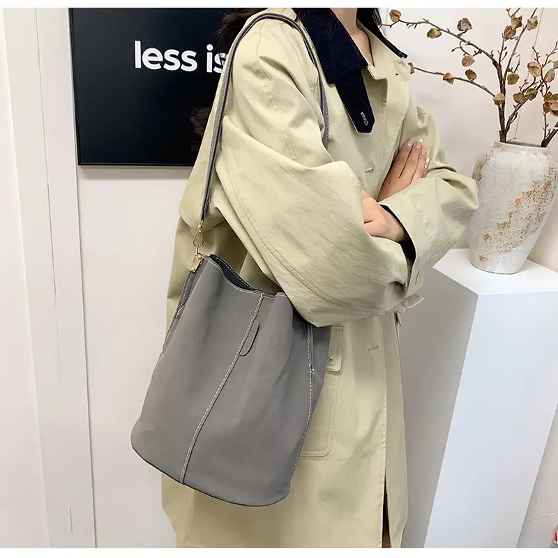 Women's Simple Bucket Bags Black Brown Grey Crossbody - Image 6