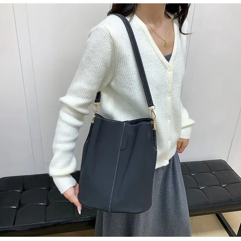 Women's Simple Bucket Bags Black Brown Grey Crossbody — feature 13