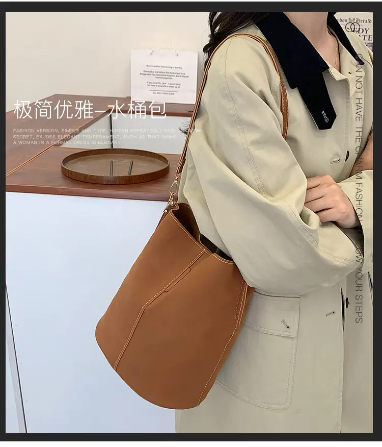 Women's Simple Bucket Bags Black Brown Grey Crossbody — feature 2