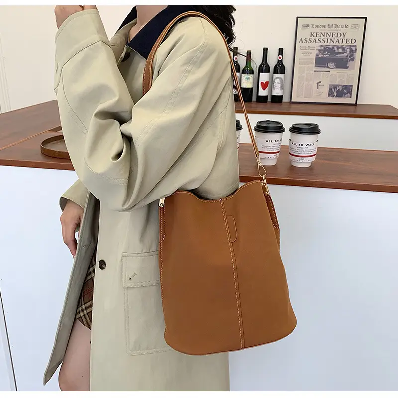 Women's Simple Bucket Bags Black Brown Grey Crossbody — feature 25