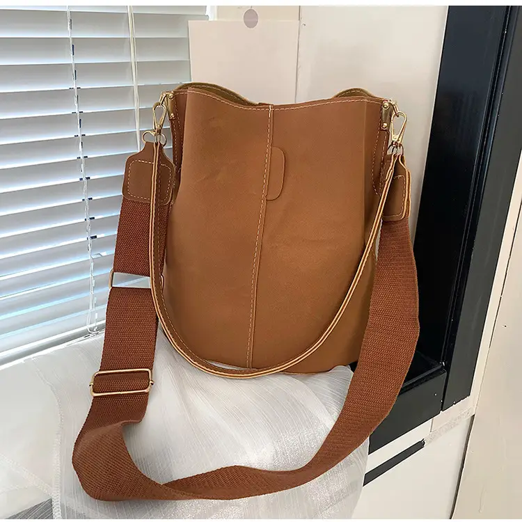 Women's Simple Bucket Bags Black Brown Grey Crossbody - Image 3