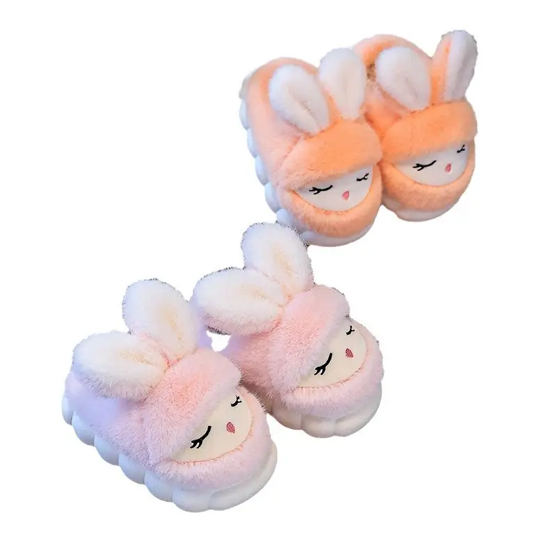 Winter Children's Cotton Slippers Cute Rabbit Warm fleece-lined Girl Parent-Child Home Non-Slip Platform Baby Cotton Shoes