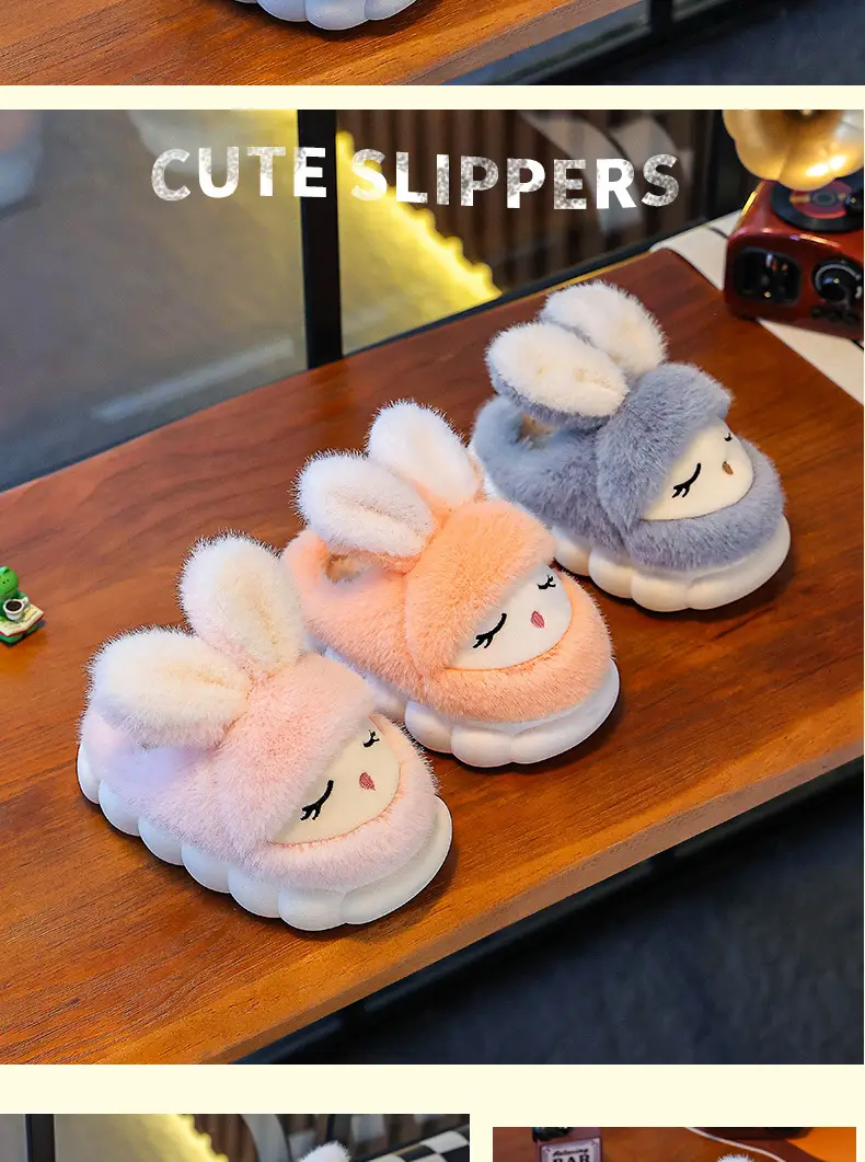 Winter Children's Cotton Slippers Cute Rabbit Warm fleece-lined Girl Parent-Child Home Non-Slip Platform Baby Cotton Shoes — feature 15