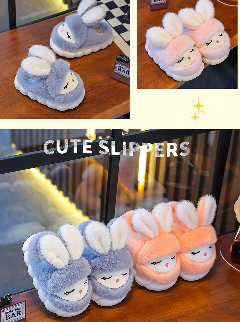 Winter Children's Cotton Slippers Cute Rabbit Warm fleece-lined Girl Parent-Child Home Non-Slip Platform Baby Cotton Shoes — feature 16