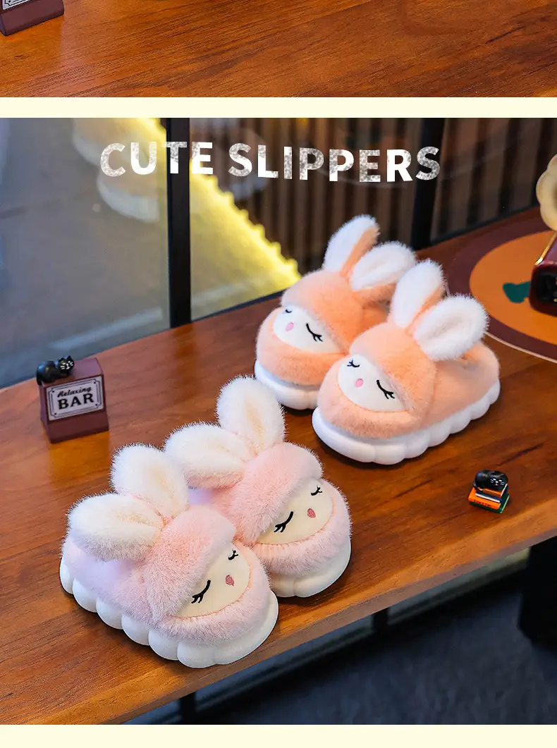 Winter Children's Cotton Slippers Cute Rabbit Warm fleece-lined Girl Parent-Child Home Non-Slip Platform Baby Cotton Shoes — feature 17
