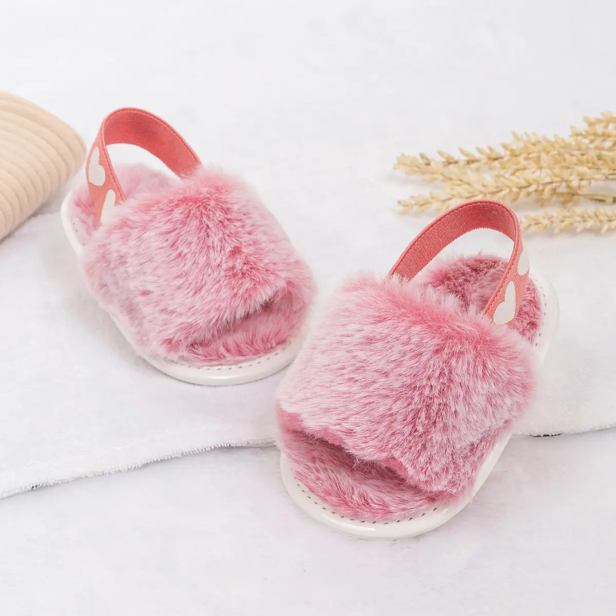 Pink Furry Toddler Slippers 0-1 Year Old