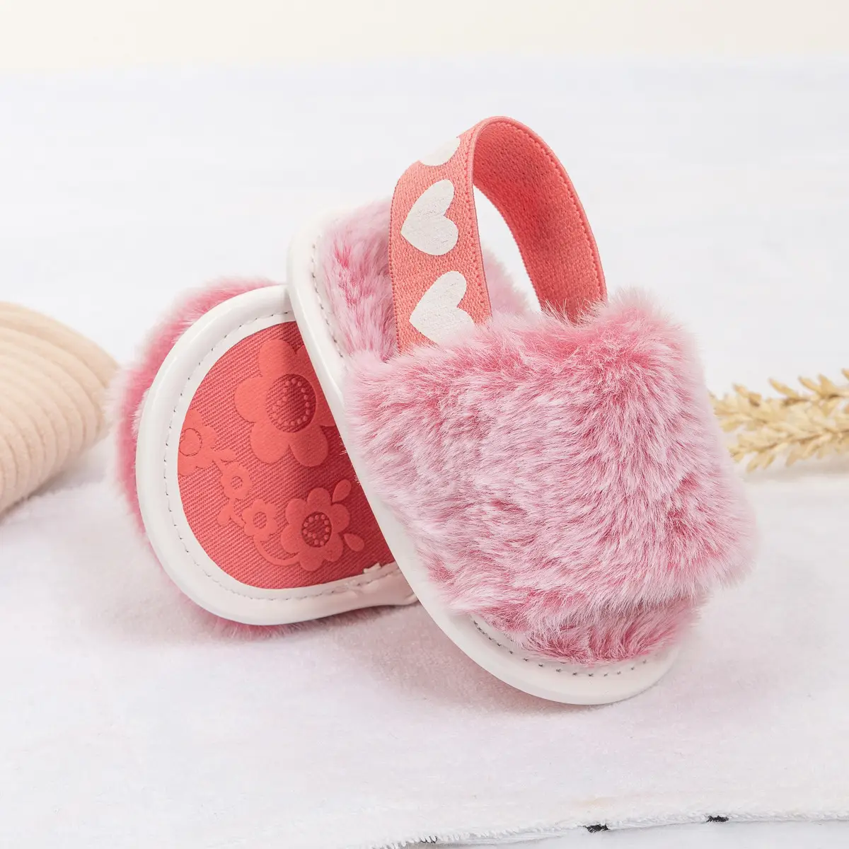 Pink Furry Toddler Slippers 0-1 Year Old — feature 11
