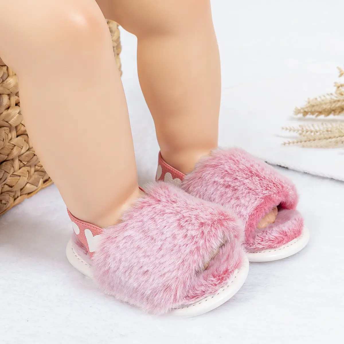 Pink Furry Toddler Slippers 0-1 Year Old — feature 15
