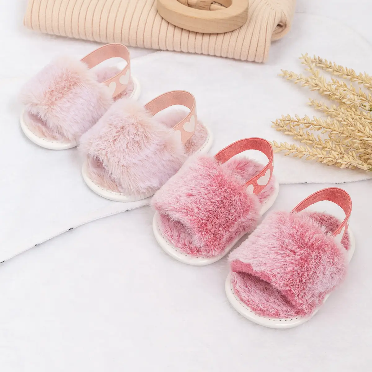 Pink Furry Toddler Slippers 0-1 Year Old — feature 6