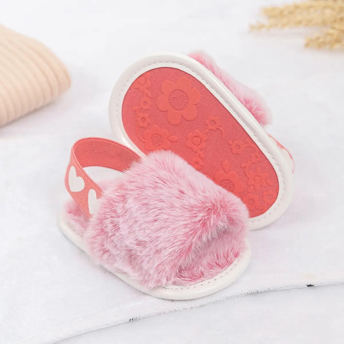 Pink Furry Toddler Slippers 0-1 Year Old — feature 8