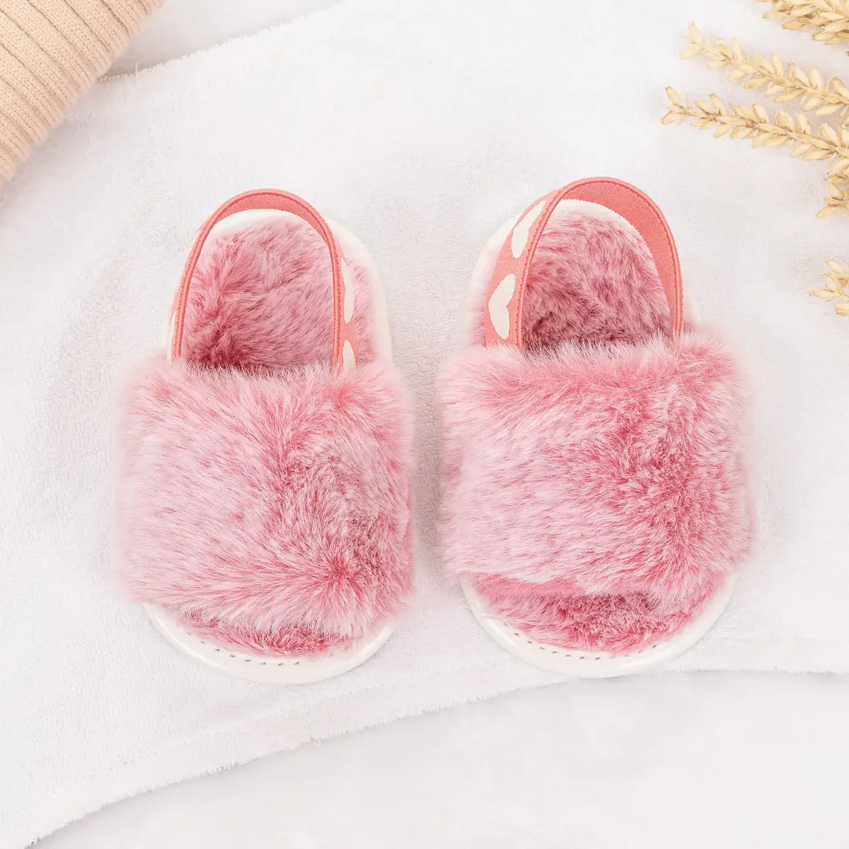Pink Furry Toddler Slippers 0-1 Year Old — feature 9