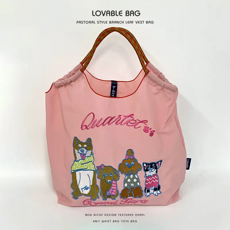 Girls Embroidered Shoulder Bag Pink Large Capacity - Image 5