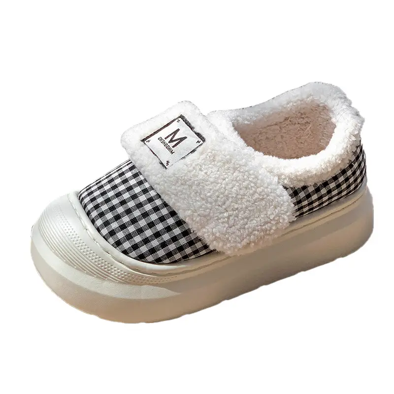 New Style Cotton Slippers for Women, Autumn and Winter Warm Retro Plaid Indoor Home Thick-Soled Plush Outerwear Cotton Shoes - Image 7