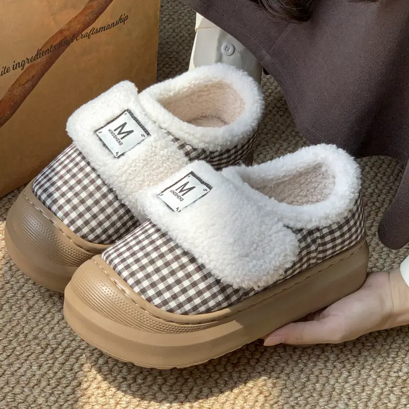 Women's 2024 Warm Plaid Wool Slippers Winter Indoor - Image 3
