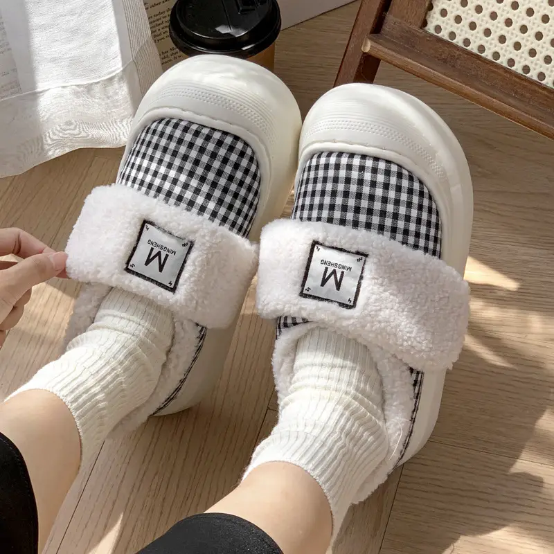 Women's 2024 Warm Plaid Wool Slippers Winter Indoor - Image 4