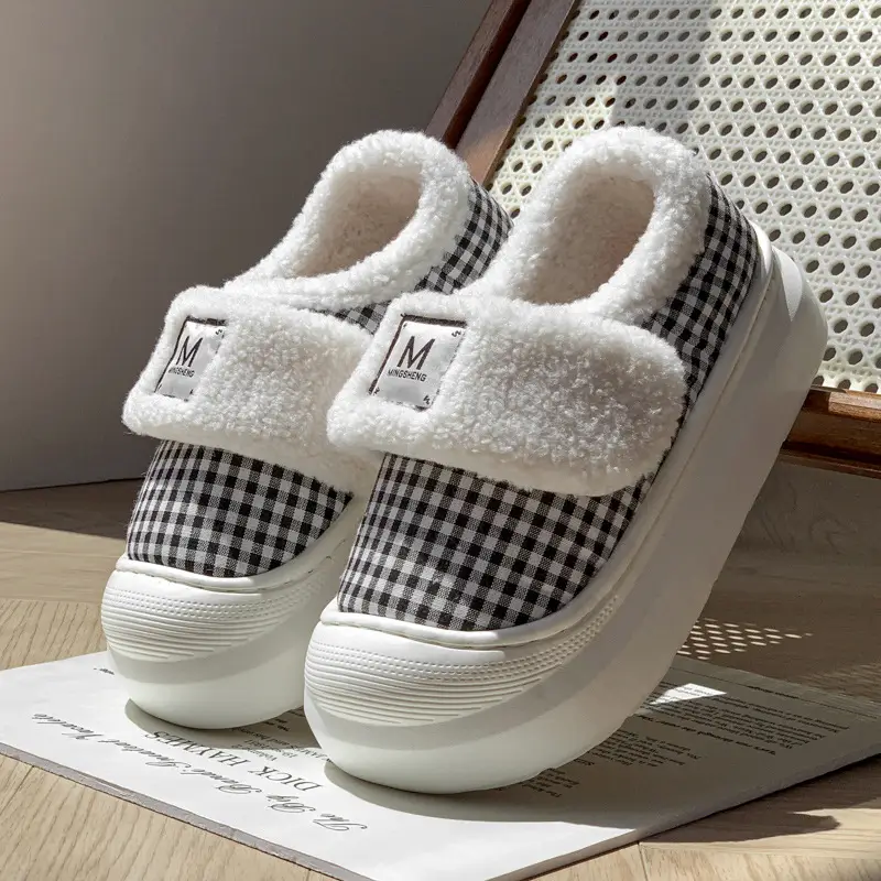 Women's 2024 Warm Plaid Wool Slippers Winter Indoor - Image 5