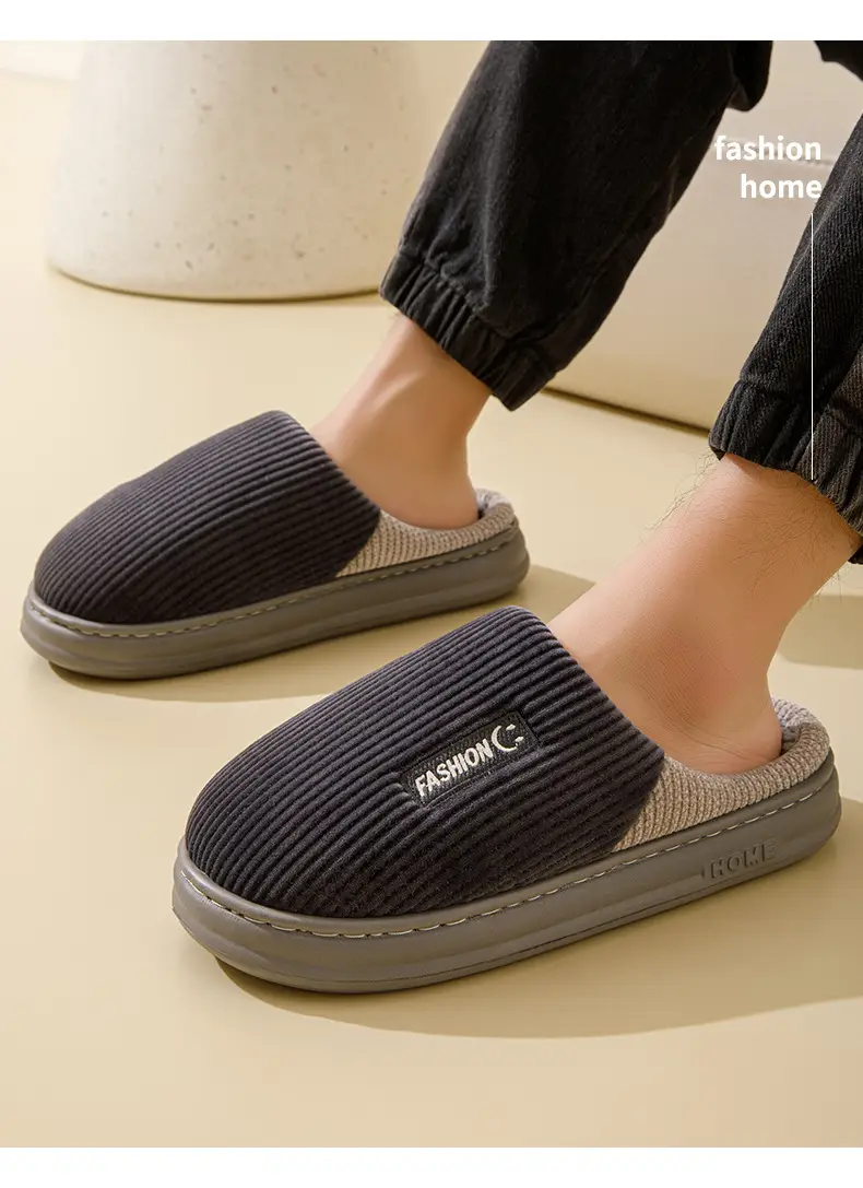 Cotton Slippers Men's Winter 2024 New Indoor Home Thick Sole Shit Slippers Men's EVA Sole — feature 13