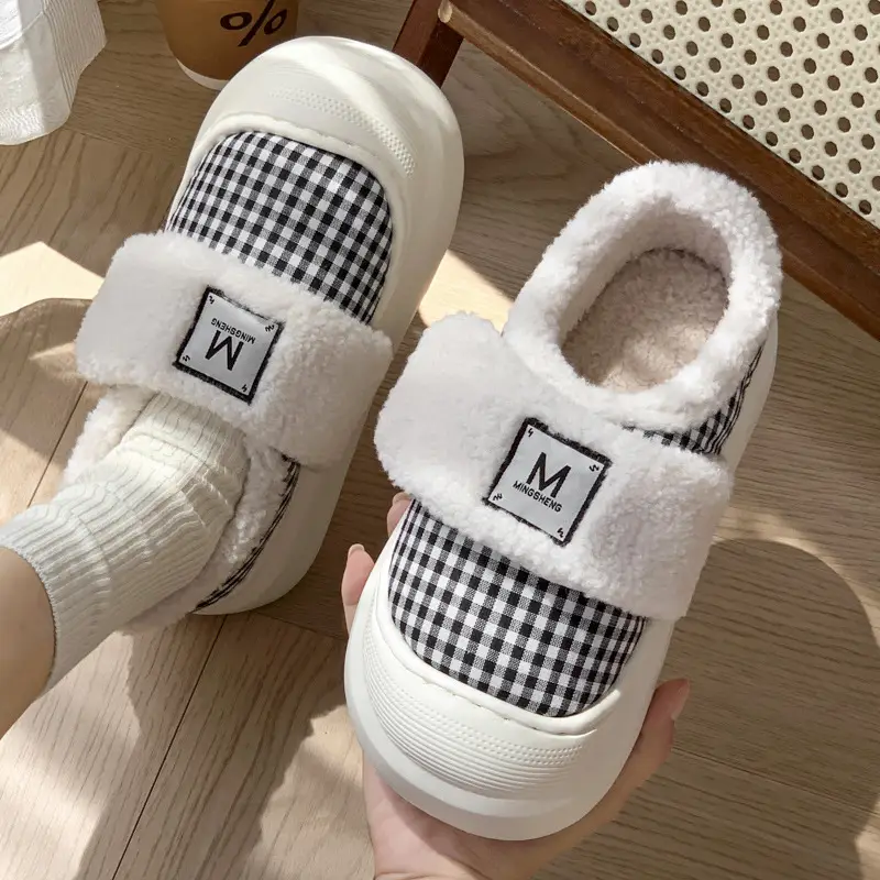 New Velcro Mesh Cotton Shoes Women's Winter Room with Velvet to Keep Warm and High-rise Non-slip All-round Wearing Cotton Shoes - Image 3