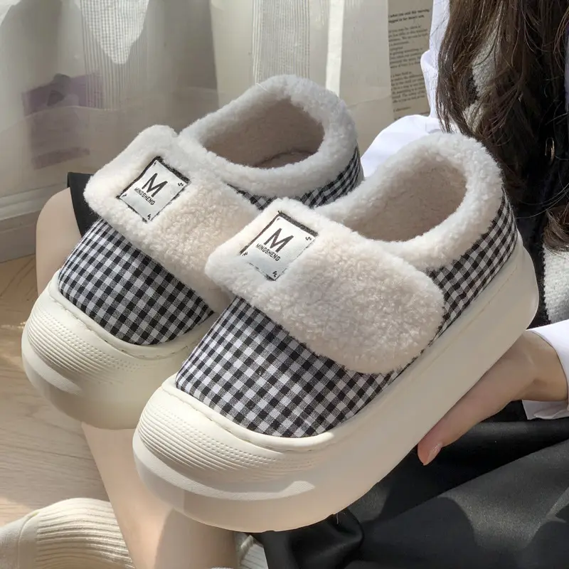 New Velcro Mesh Cotton Shoes Women's Winter Room with Velvet to Keep Warm and High-rise Non-slip All-round Wearing Cotton Shoes - Image 4
