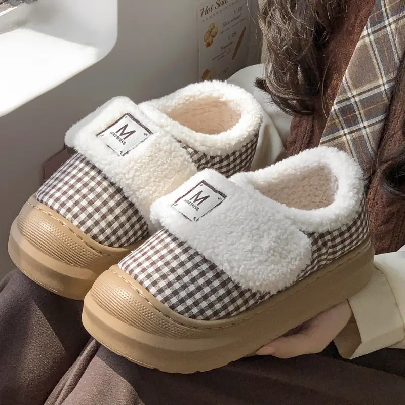 New Velcro Mesh Cotton Shoes Women's Winter Room with Velvet to Keep Warm and High-rise Non-slip All-round Wearing Cotton Shoes - Image 5