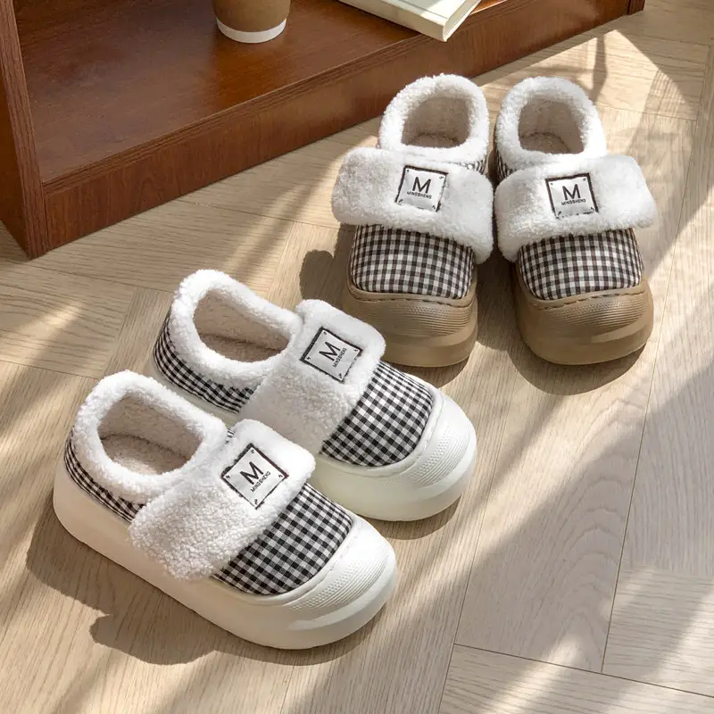 New Velcro Mesh Cotton Shoes Women's Winter Room with Velvet to Keep Warm and High-rise Non-slip All-round Wearing Cotton Shoes - Image 6