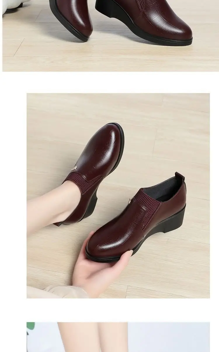Soft Leather Women's Single-layer Shoes Non-slip Soft Sole Spring and Autumn New Arrival Wedge Women's Shoes with Stylish Leather Shoes for Middle-aged Moms — feature 13