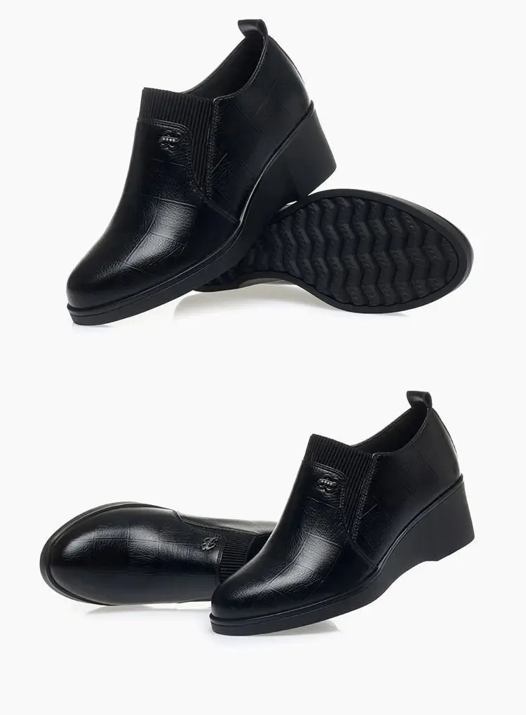 Soft Leather Women's Single-layer Shoes Non-slip Soft Sole Spring and Autumn New Arrival Wedge Women's Shoes with Stylish Leather Shoes for Middle-aged Moms — feature 16