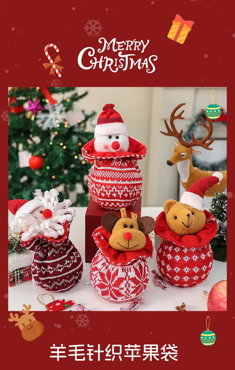 Knitted Christmas Candy Bag with Cartoon Bear Doll — feature 1